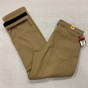 CAT Caterpillar Work Pants Mens 34 x 32 Brown Canvas Fleece Lined Insulated